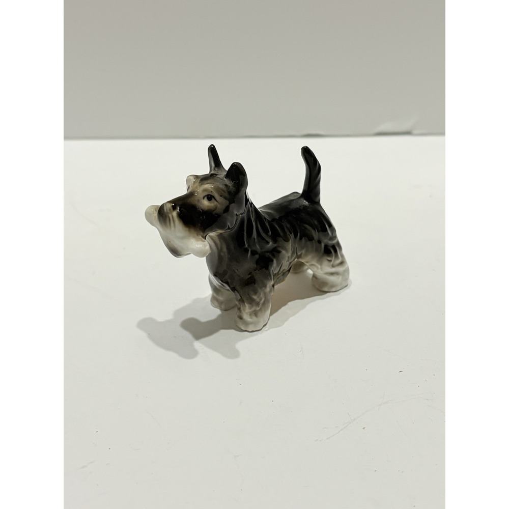Bone China ‎ Scottish Terrier Dog Figurine Brown White 3x3.5 Inch Japan Vintage